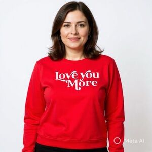Love You More Cutoff Sweatshirt Long Sleeve Red Sz L